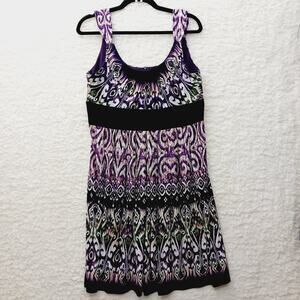 Dress Sleeveless Fit & Flare Purple Abstract Geometric Y2K Boho Festival Size 14
